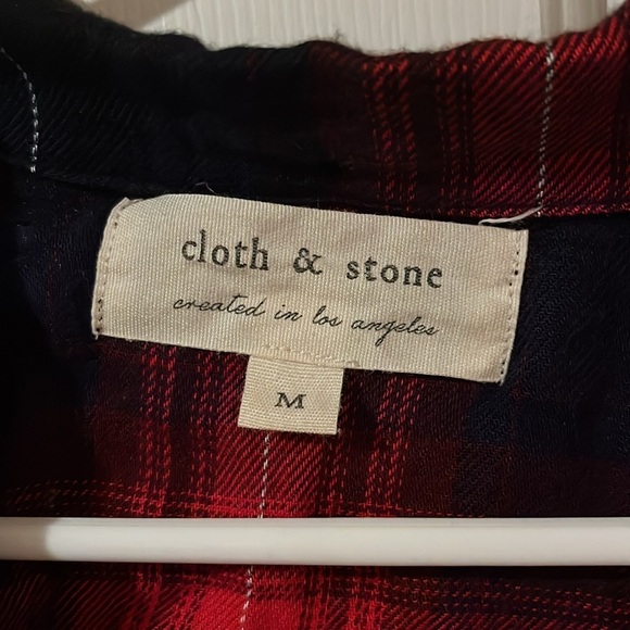 Cloth & Stone Red Plaid Raw Hem Button Up - Picture 2 of 6